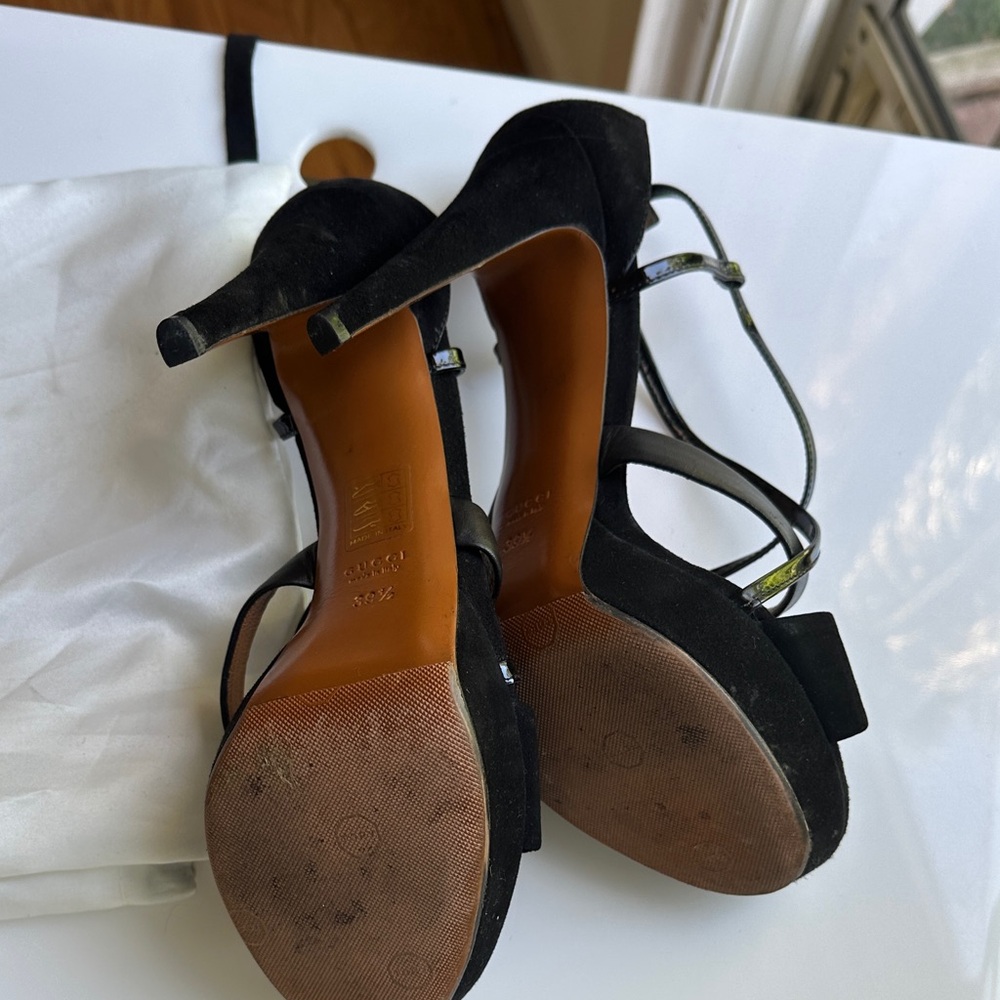 Gucci Black Suede Strappy High Heel Sandals with Patent Trim - Picture 6 of 9